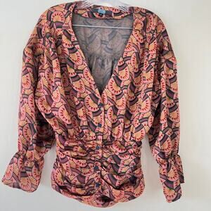 Eva Franco Women's Ruffled Waist Lyla Long Sleeve Blouse Multicolor Size 4
